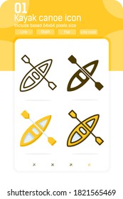 Water sports kayak canoe premiun icon with multiple style isolated on white background. Vector illustration sign symbol icon design for websites, mobile apps, UI, UX, sports and all project
