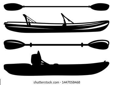 Water Sports | Kayak with Paddle Vector Illustration Silhouette