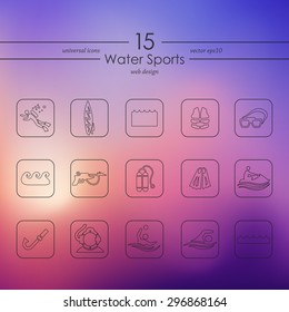 water sports modern icons for mobile interface on blurred background