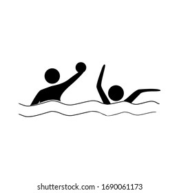 Water sports. Water polo icon. Silhouette emblem of water polo. Logo professional sports in water. Monochrome template for poster, logo, ets. Design element. Vector illustration