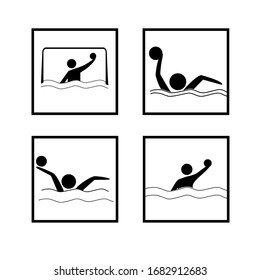 Water sports. Water polo set icon. Silhouette emblem of water polo. Logo professional sports in water. Monochrome template for poster, logo, ets. Design element. Vector illustration