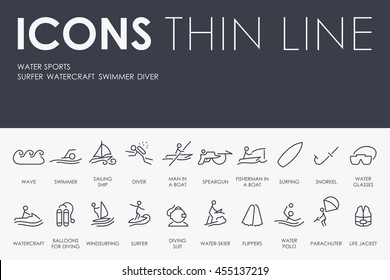 Water Sports Thin Line Icons