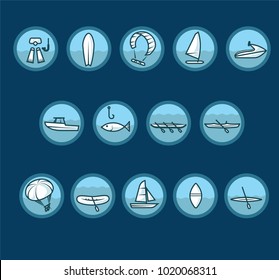 Water sports vector icon set