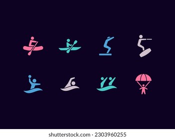 Water sports vector icon set. Summer water activities icons.