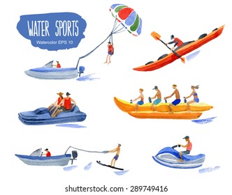 Water Sports. Vector watercolor illustration.