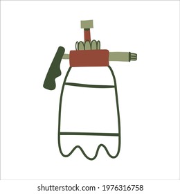 Water spray bottle to spray flowers in cute cartoon style. doodle illustration isolated on white background. Flat design icons.