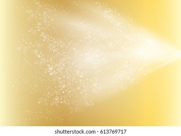 Water spray from bottle isolated on yellow backdrop.For web site,poster,placard and wallpaper.Fog spray elements.Jet spraying concept