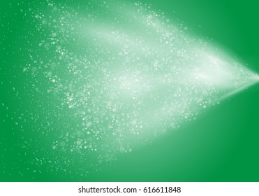 Water spray from bottle isolated on green background.For web site,poster,placard and wallpaper.Fog spray elements.Jet spraying concept