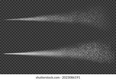 Water spray, cosmetic design, white smoke, dust and dots, spray mist. Vector illustration.
