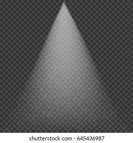 Water spray effect over transparent background, searchlight effect with dust cloud