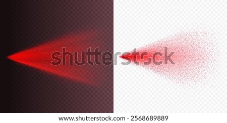 Water spray effects isolated on transparent background. Realistic light red air freshener, splash of paint or powder explosion. Vector fountain, dust burst particles stream