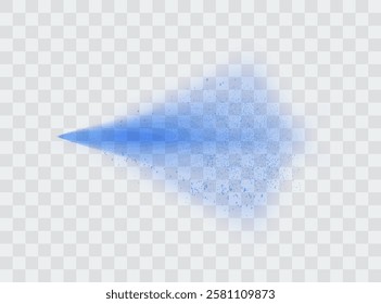 Water spray effects. Realistic light blue spray air freshener or shower isolated on transparent background. Abstract mist, fog or fountain. Vector