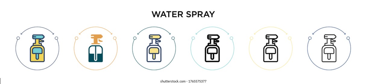 Icono de pulverización de agua en el estilo relleno, delgado, contorno y trazo. Ilustración vectorial de dos íconos vectores de agua de color y negro se puede usar para móviles, ui, web