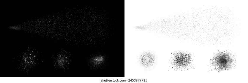 Water spray mist background. Sprayer fog isolated on black transparent background. Transparent water shower spray elements, lawn watering, air freshener or irrigation