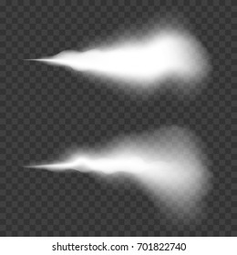 Water spray, mist and smoke effect set. White spray effect with dust on transparent background. Vector