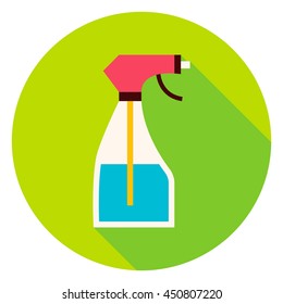 Water Spray Tool Circle Icon. Flat Design Vector Illustration with Long Shadow. Spray Bottle Gardening Symbol.