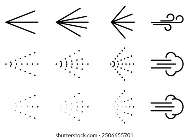 Wasserspray-Vektorsymbol-Set mit Deodorant- oder Aerosol-Nebel-Designs auf weißem Hintergrund. Beinhaltet Illustrationen zum Bersten von Wasserfontänen