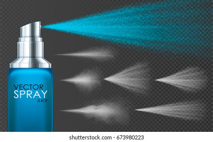 Water spray, white smoke, dust and dots, mist of atomizer. Vector effect, 3d illustration, cosmetic design.