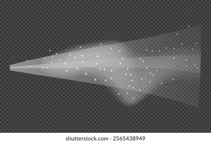 Water spray white smoke or fog dust and dots, mist of atomizer. Trigger Sprayer effect with spray or stream nozzles. Abstract dots clouds, blizzard. 3d elements vector illustration