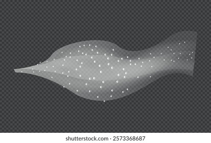 Water spray white smoke or fog dust and dots, mist of atomizer. Trigger Sprayer effect with spray or stream nozzles. Abstract dots clouds, blizzard. 3d elements vector illustration