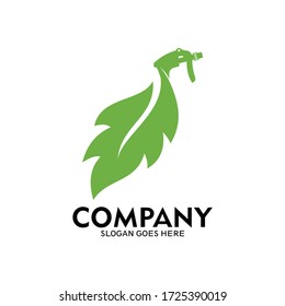 Water sprayer and green leaf logo vector.