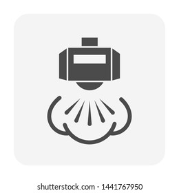 Water sprayer icon. Also called spider and nozzle spray. Part of water mist system used to spray liquid or humidity fog watering. To apply herbicide, pesticide and fertilizer on agricultural crop.