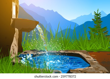 Water spring on Alps mountains background. EPS 10 format.