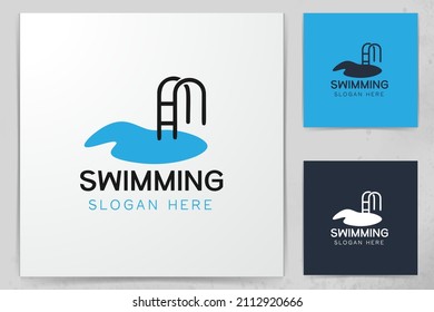 Water, stair, Beach swimming pool logo design inspiration Isolated On white Backgrounds