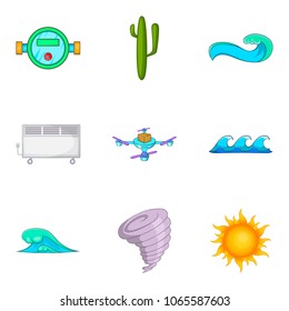 Water station icons set. Cartoon set of 9 water station vector icons for web isolated on white background