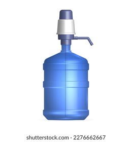 Wasserspeicher-Flasche mit Handpumpe einzeln auf weißem Hintergrund. Vorderansicht, 3D-Vektorgrafik.