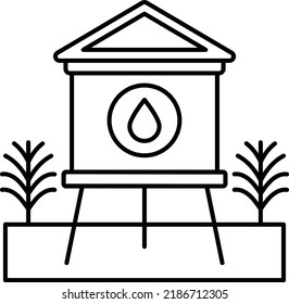 Water Storage Tower in farm vector line icon design, Farming and Agriculture symbol, village life Sign, Rural and Livestock stock illustration, Water Tank in Grassland Concept