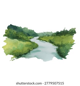 Water stream flowing through green landscape