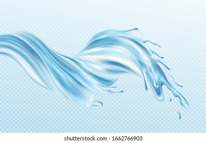 Der Wasserstrahl spritzt realistische Illustration einzeln auf transparentem, blauem Hintergrund. Die wahre Wirkung der Transparenz. Vektorillustration, EPS10
