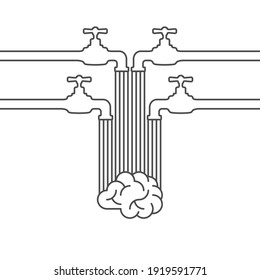 chorros de agua cayendo de 4 grifos y lavando el cerebro