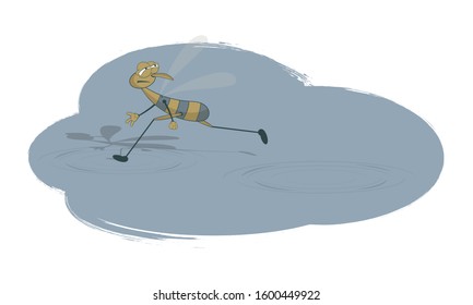 water strider running on the water. Vector illustration on a colored stylish background.