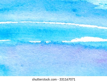 Water striped blue violet paper texture. Watercolor colorful strokes hand drawn vector background. Abstract design illustration for card, template, scrapbook, decoration, cover, print, web