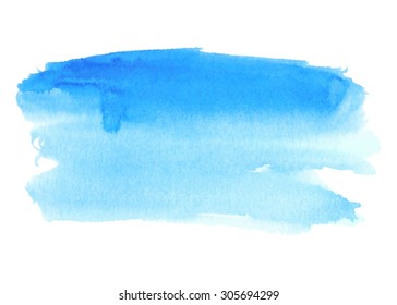 Water strokes hand drawn isolated blue paper texture spot on white background. Wet brush painted smudges abstract vector illustration. Watercolor design artistic element for banner, template, print