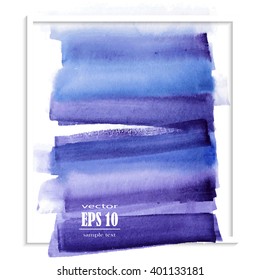 Water strokes hand drawn isolated blue paper texture spot on white background. Wet brush painted smudges abstract vector illustration. Watercolor design artistic element for banner, template, print