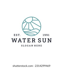 Icono del logotipo del sol del agua Icono ilustración hipster vintage retro.