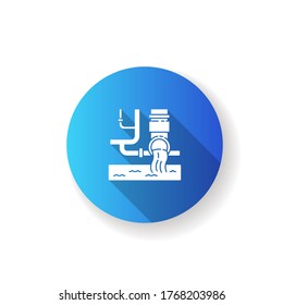 Water supply blue flat design long shadow glyph icon. Urban resource management. Sanitation pipe system. Pipeline infrastructure. Tap and waste water. Silhouette RGB color illustration