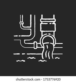 Water supply chalk white icon on black background. Urban resource management. Sanitation pipe system. Pipeline infrastructure. Tap and waste water. Isolated vector chalkboard illustration