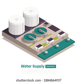 Water Supply Concept 3 Isometric Mobile Screens Banners With Purification Storage Facilities Laying Pipes Excavator Vector Illustration