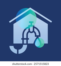 Water supply glassmorphism illustration. Transparency blur elements. Ui layered design.