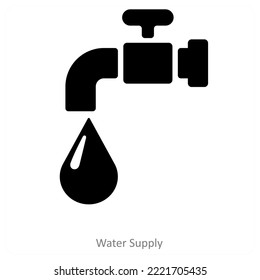 Water supply and water icon concept