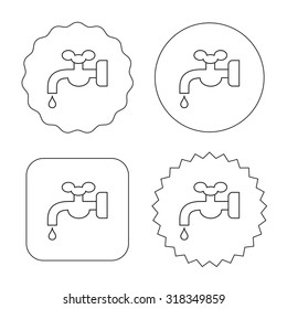 Water supply icon. Crane or Faucet with drop sign. Flat circle, star and emblem buttons. Labels design. Vector