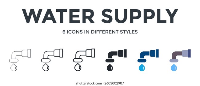 Water Supply Icon In Different Style Vector Illustration. Designed In Thin Line, Regular Line, Bold Line, Glyph, Color Fill, And Flat Style Can Be Used For Web