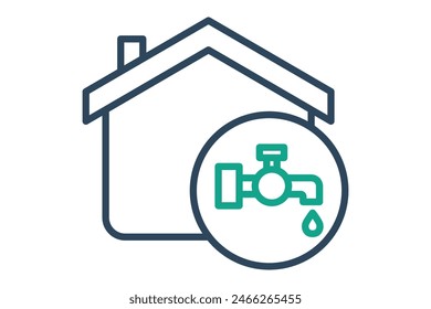 Wasserversorgungs-Symbol. Haus mit Wasserhahn. Symbol mit Bezug zu Versorgungsunternehmen. Linie-Symbol-Stil. Versorgungsunternehmen Elemente Vektorillustration