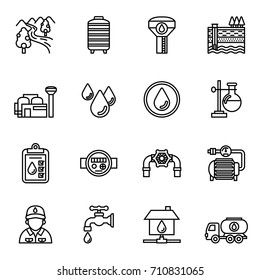 Water supply icon set. Line Style stock vector.