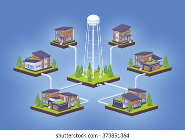 Water supply infographics. 3D lowpoly isometric vector concept illustration suitable for advertising and promotion