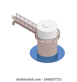 Water supply isometric icon with reservoir building on white background 3d vector illustration